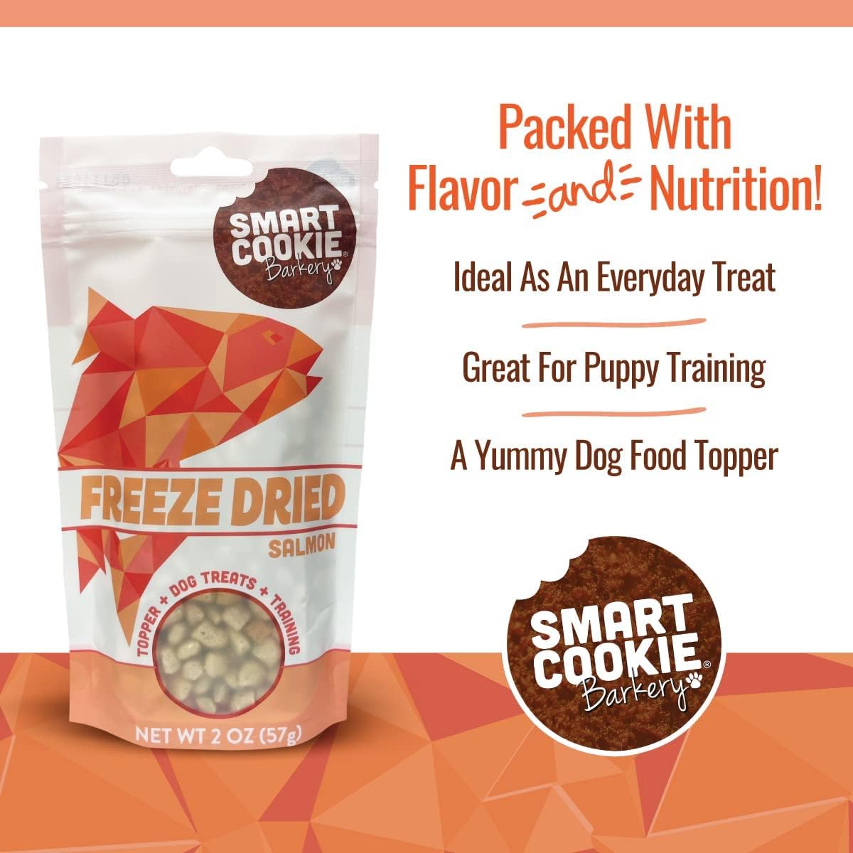 Smart Cookie Freeze Dried Salmon Bites - Single Ingredient Freeze Dried Treats for Dogs - Wild Caught Alaskan Salmon Dog Training Treats & Dog Food Topper - Made in USA - 2oz Bag, 3 Pack