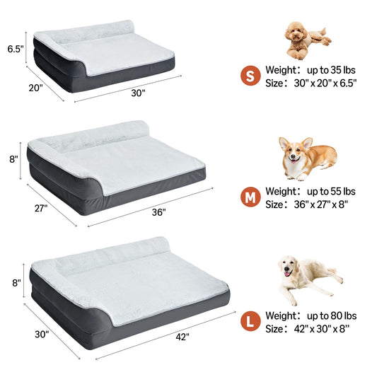 Amazon Basics Washable L-Shaped Dog Bed for Small Dogs, Anti-Slip Pet Sofa Bed for Indoor Dogs, Crate Bed, 30x20x6.5 Inches, Gray