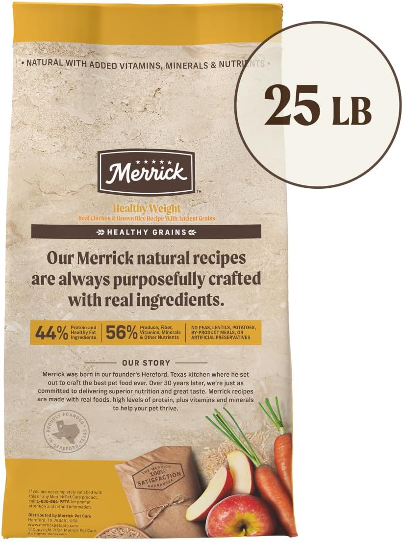 Merrick Healthy Grains Premium Adult Dry Dog Food, Wholesome and Natural Kibble, Healthy Weight Recipe - 25.0 lb. Bag