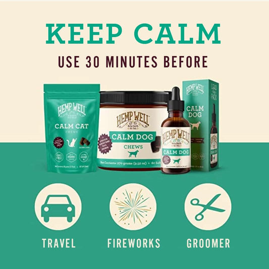 Hemp Well Calm Dog Soft Chews: Organic Hemp Infused with Melatonin - Calming Chews for Separation, Thunderstorms, and Stress - 8 Chews
