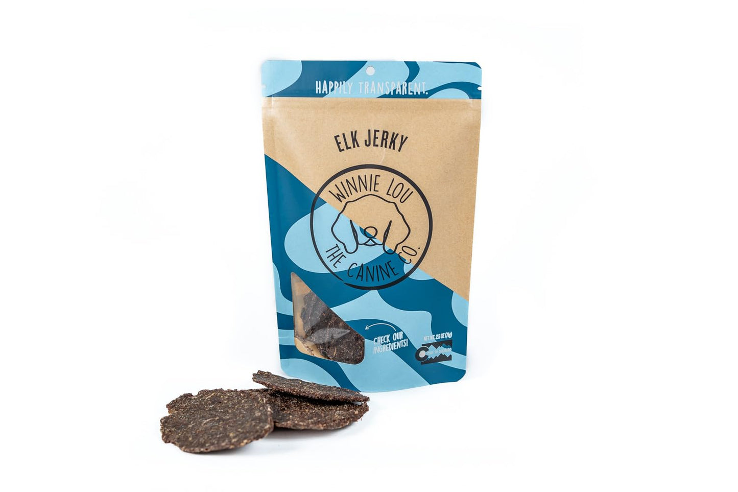 Winnie Lou Elk Jerky Dog Treats – Limited Ingredient, Human Grade, Training Treats for Small, Medium & Large Dogs, Made in USA (1 Pack)