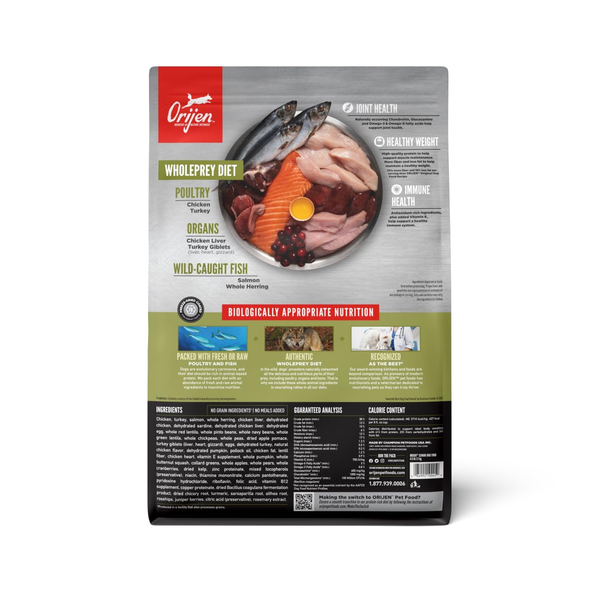 ORIJEN Grain Free High Protein Dry Dog Food Senior Recipe 4.5lb Bag