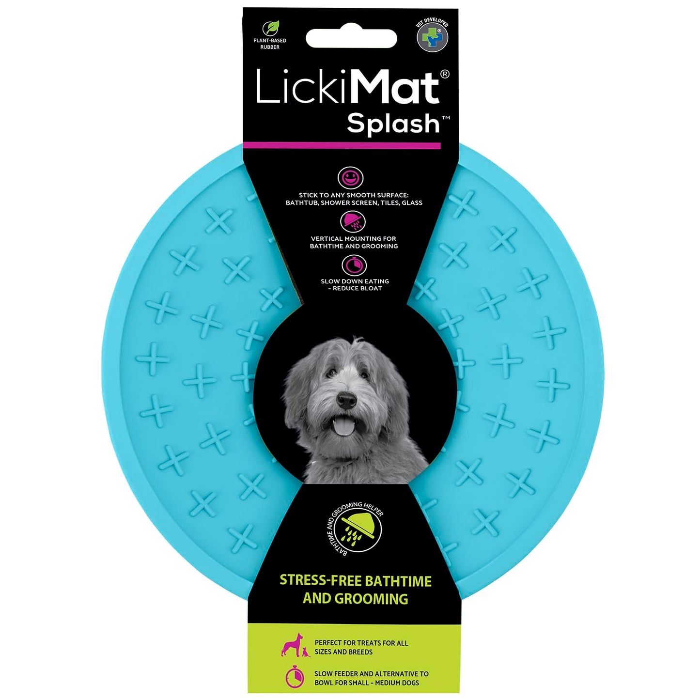 LickiMat Splash, Dog Slow Feeder Bowl Lick Mat, Boredom Anxiety Reducer, Sticks to Smooth Surface; Perfect for Food, Treats, Yogurt, or Peanut Butter. Fun Alternative to Slow Feed Dog Bowl, Turquoise