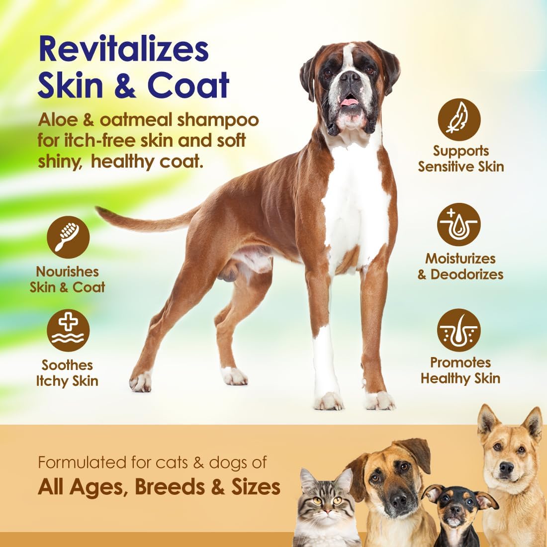 Oatmeal Dog Shampoo with Soothing Aloe Vera, Sensitive Skin Dog Shampoo for All Pets, with Tropical Fresh Pina Colada Scent, Hypoallergenic Formula Provides Relief from Allergies & Dry Itchy Skin