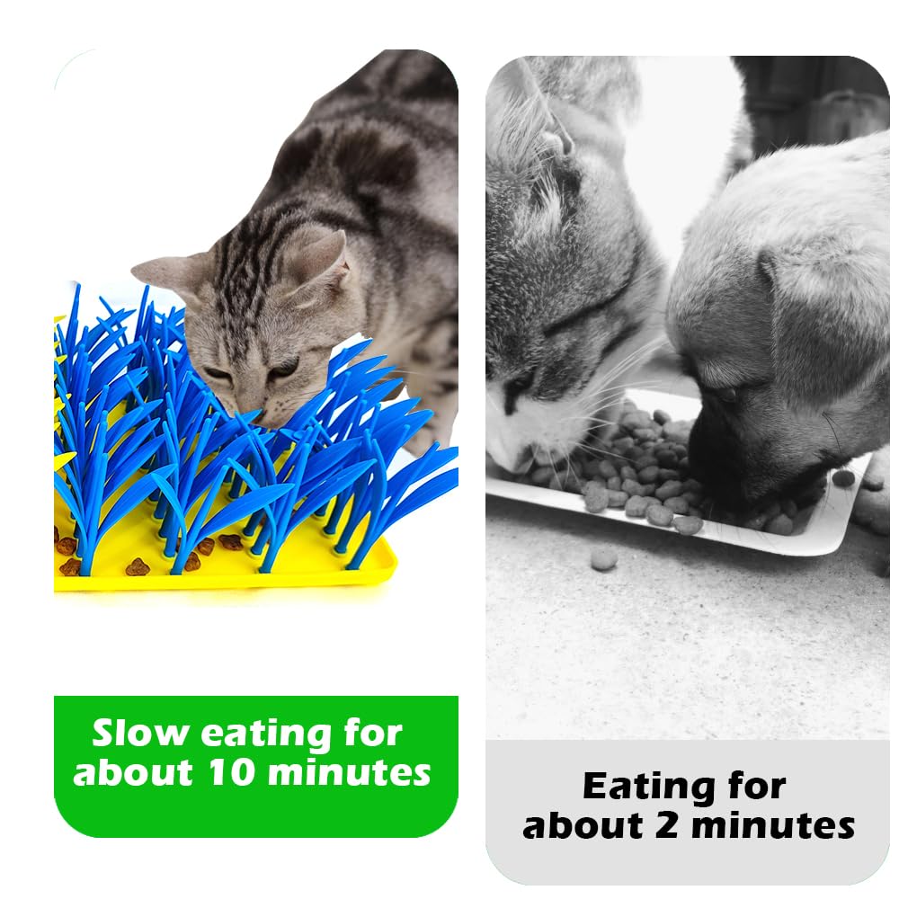 VirgoCCY Silicone Grass Mat for Cats & Dogs, Snuffle Mat for Dogs Cats, Slow Feeder Dog Bowl, Interactive Sniff Foraging Mats for Dog Cat Pet, Nosework Training Foraging Pad- Blue & Yellow1