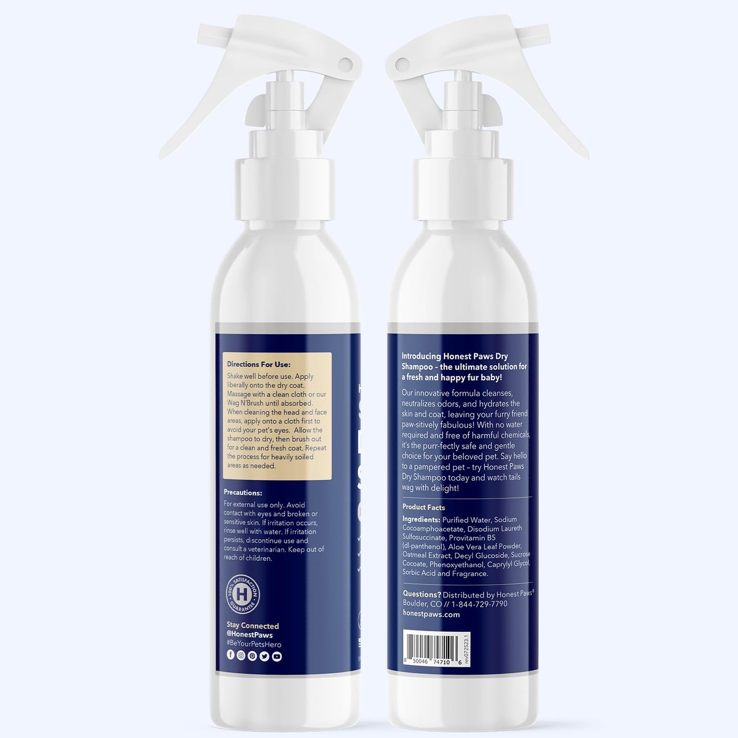 Honest Paws Dog Shampoo Conditioner - Grooming Bundle with Dry Shampoo - Cleanse, Moisturize, Deodorize, Condition, Detangle - Mandarin & Berry