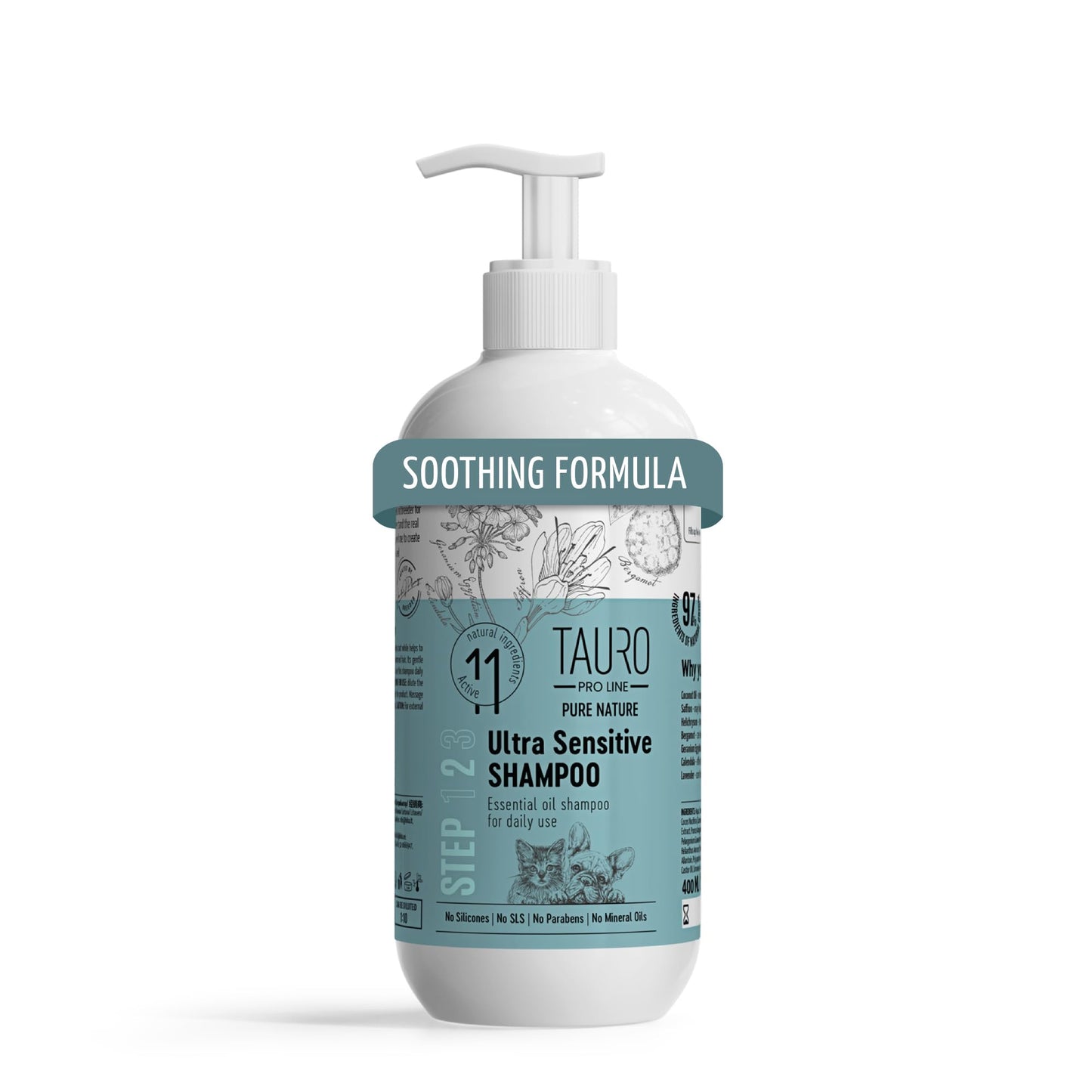 Tauro Pro Line Hypoallergenic Dog Shampoo Itchy Skin Relief, Moisturizing, Anti Itch Cat & Puppy Shampoo (Ultra Sensitive - 13.5 Fl Oz)