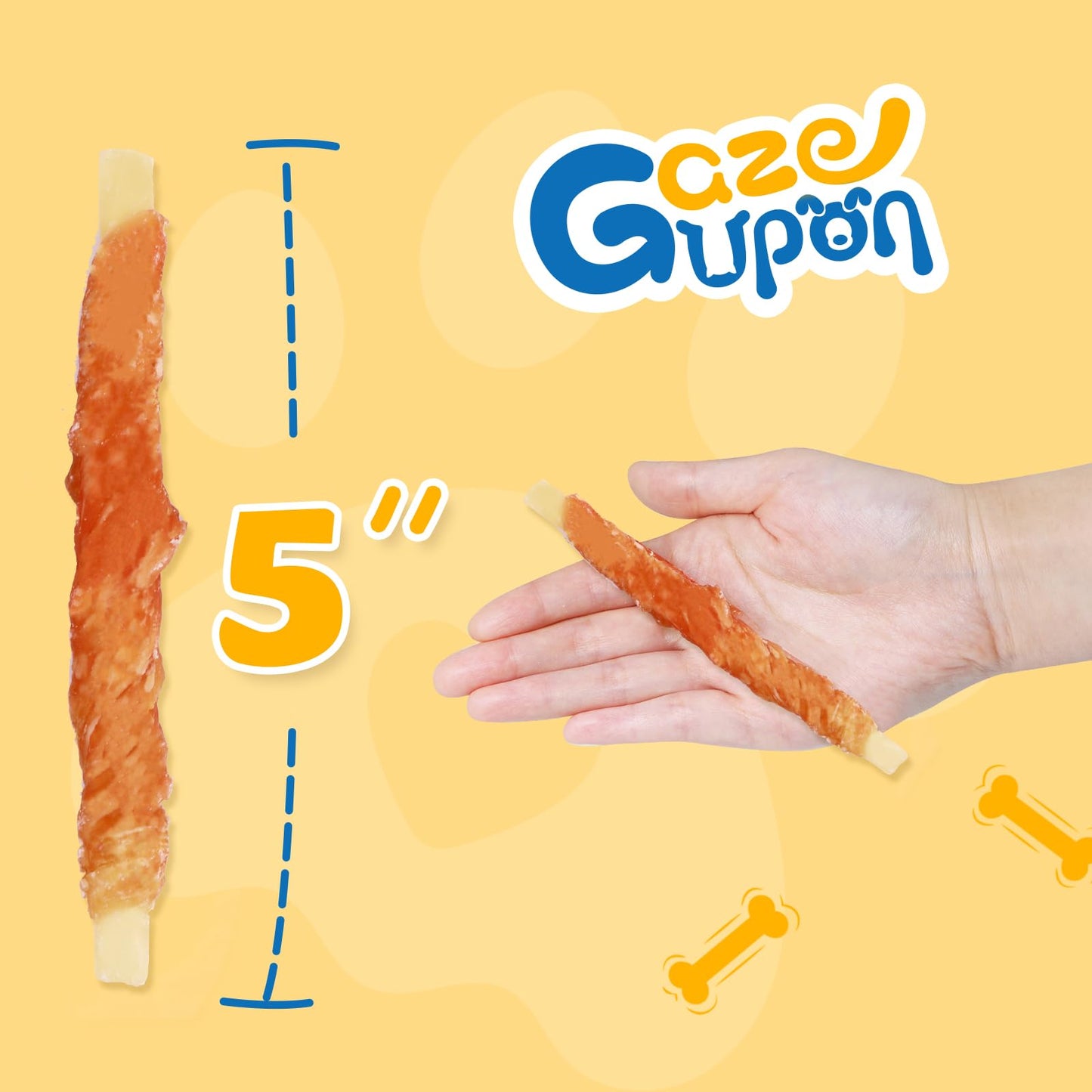 Gazeupon Rawhide Free Dog Treats, Chicken Wrapped Cod Sticks, Healthy Training Treats, Soft Chewy Snacks for Small Dogs w/Glucosamine Chondroitin, Low Fat