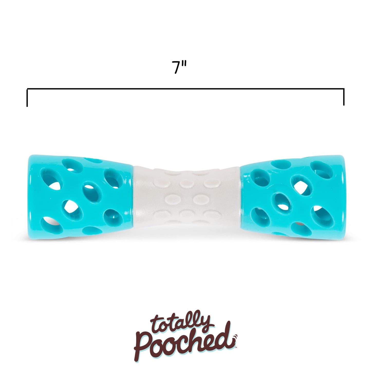 Messy Mutts Totally Pooched Toss 'n Stuff Hourglass | Interactive Treat and Squeak Toy for Dogs | Durable 7” TPR Dog Toy | Teal