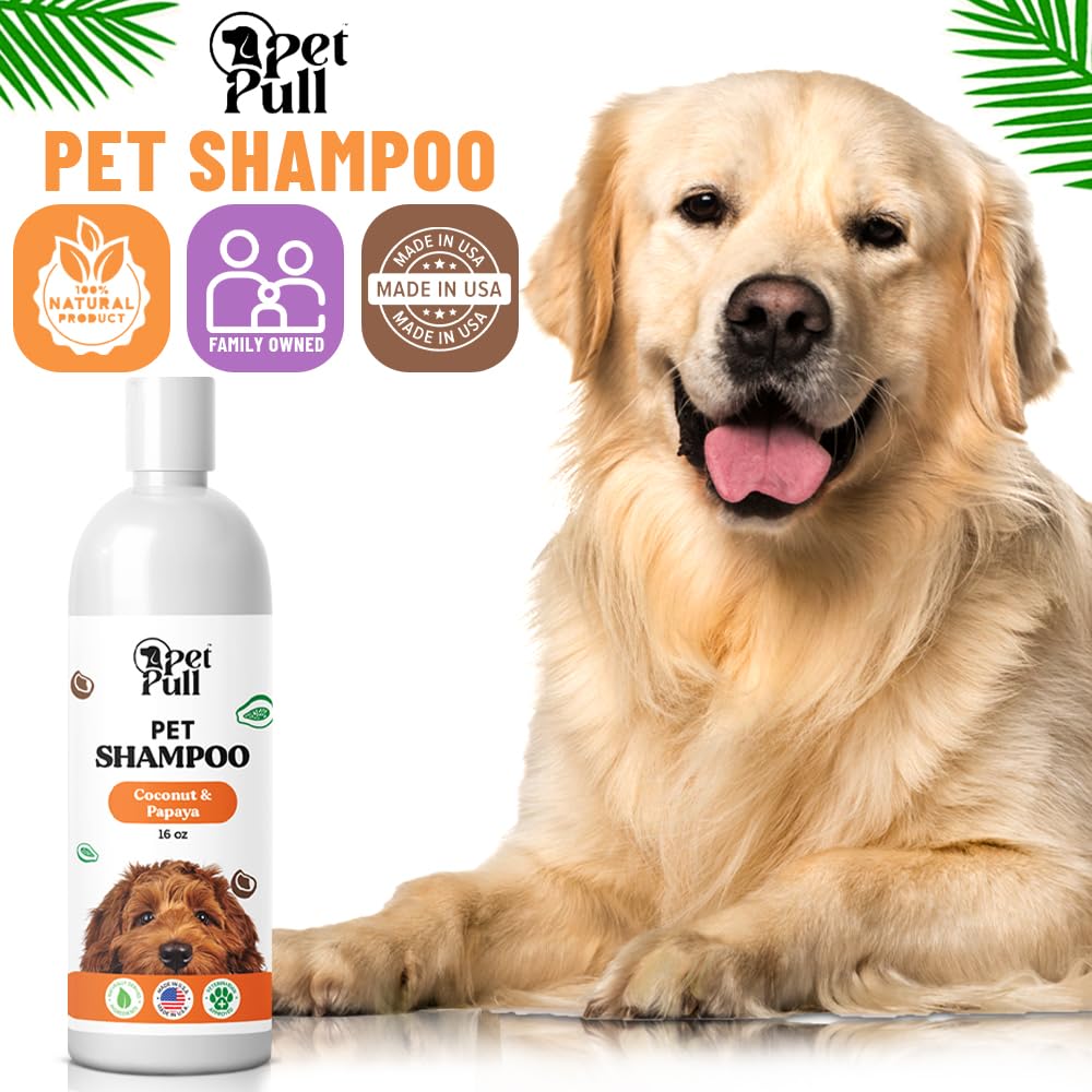 Pet Pull Pet Shampoo for Dogs - Plant-Based Dog Shampoo Cleanser - Dog Wash Pet Supplies for Pets with Coconut and Papaya Scent - Safe and Gentle Sensitive Skin Dog Shampoo - Made in The USA (16Oz)