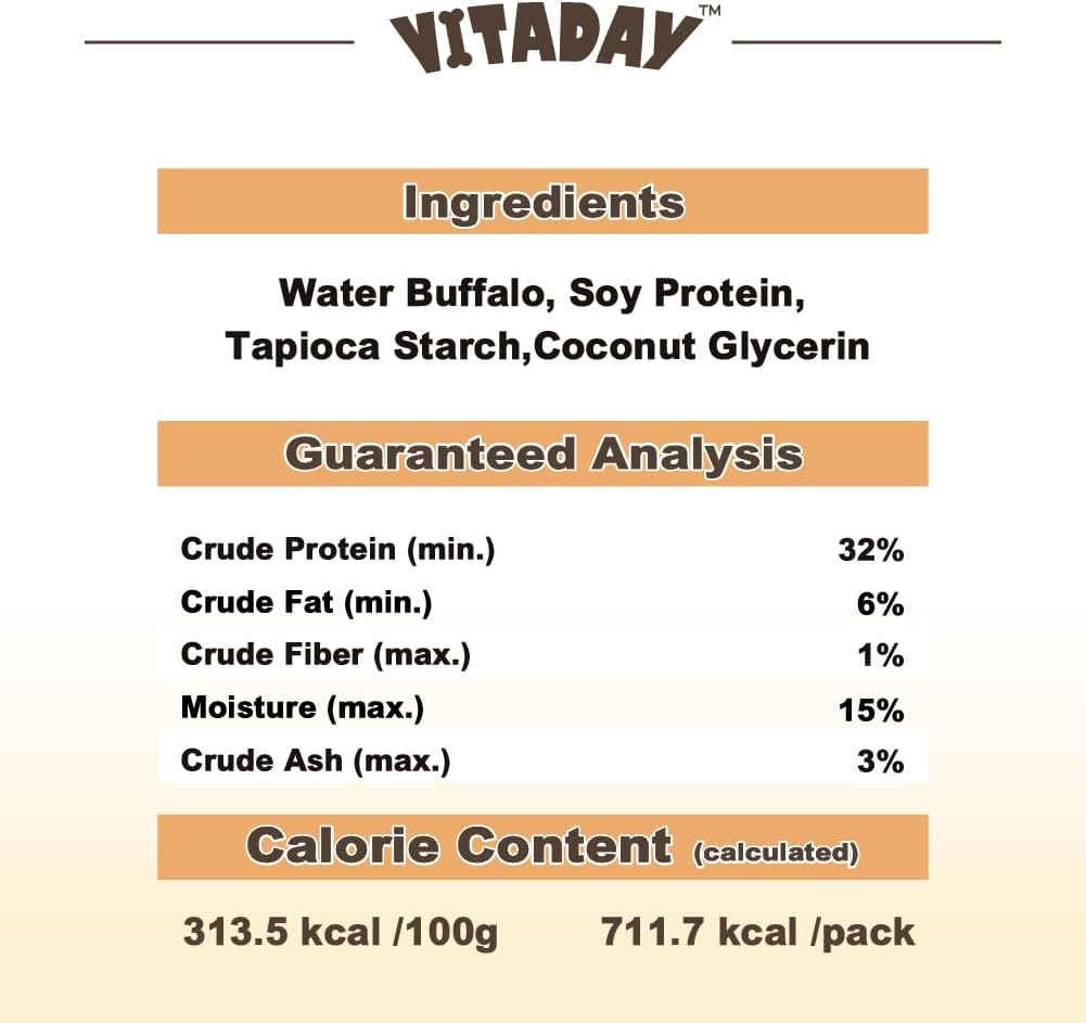 VITADAY Buffalo Dog Treats Bone 8oz, Natural Low-Fat Chews for Training & Rewards, Limited Ingredient, Dogs & Puppies