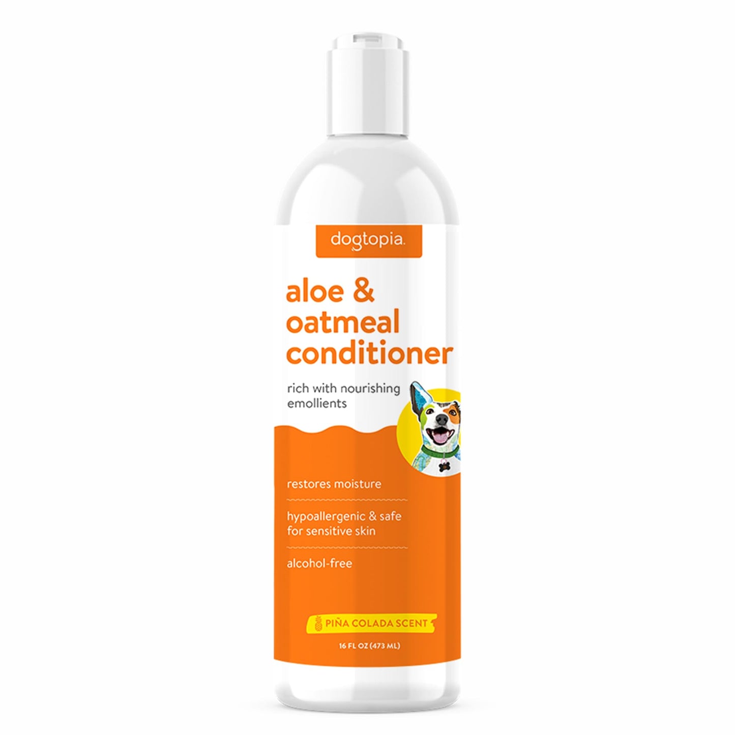 Dogtopia Everyday Aloe & Oatmeal Conditioner – 16oz Piña Colada Scent | Nourishing Pet Combo for Dogs and Pets | Rich with Soothing Emollients | Alcohol-Free, Soapless & Tearless