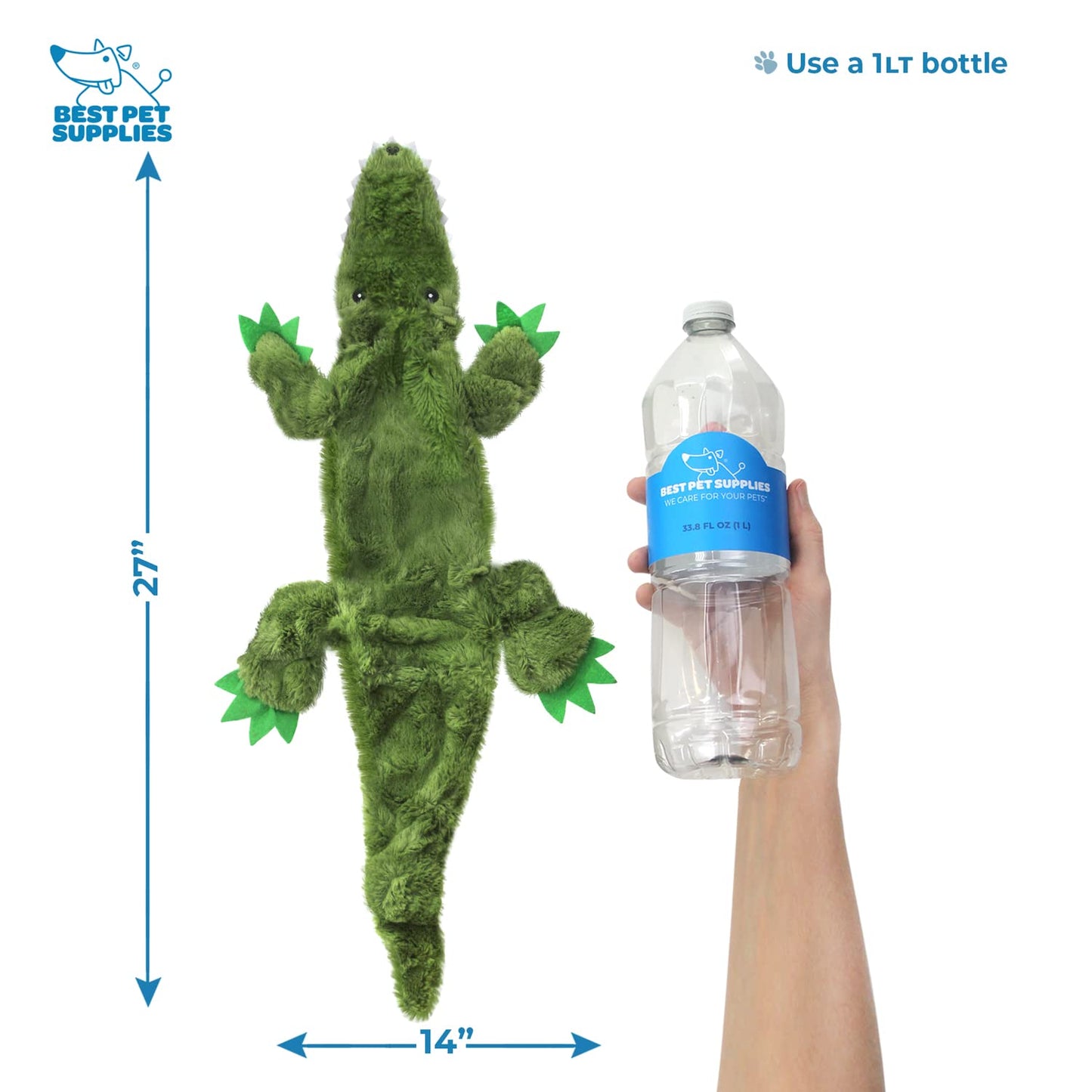 Best Pet Supplies 2-in-1 Stuffless Squeaky Dog Toys with Soft, Durable Fabric for Small, Medium, and Large Pets, No Stuffing for Indoor Play, Holds a Plastic Bottle - Alligator, Large (Pack of 3)