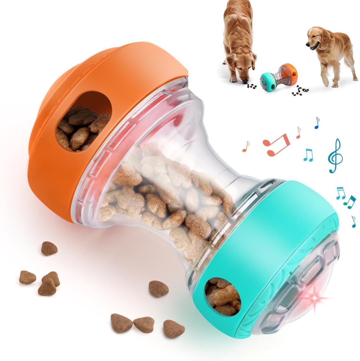 Wofypetny Dog Interactive Toys for Treat Dispensing, Dog Puzzle Feeder Food Dispenser 2 Adjustable Holes with LED Light & Squeaky, Puppy Treat Ball Slow Feeding for Large/Medium/Small Breeds Pet Gift