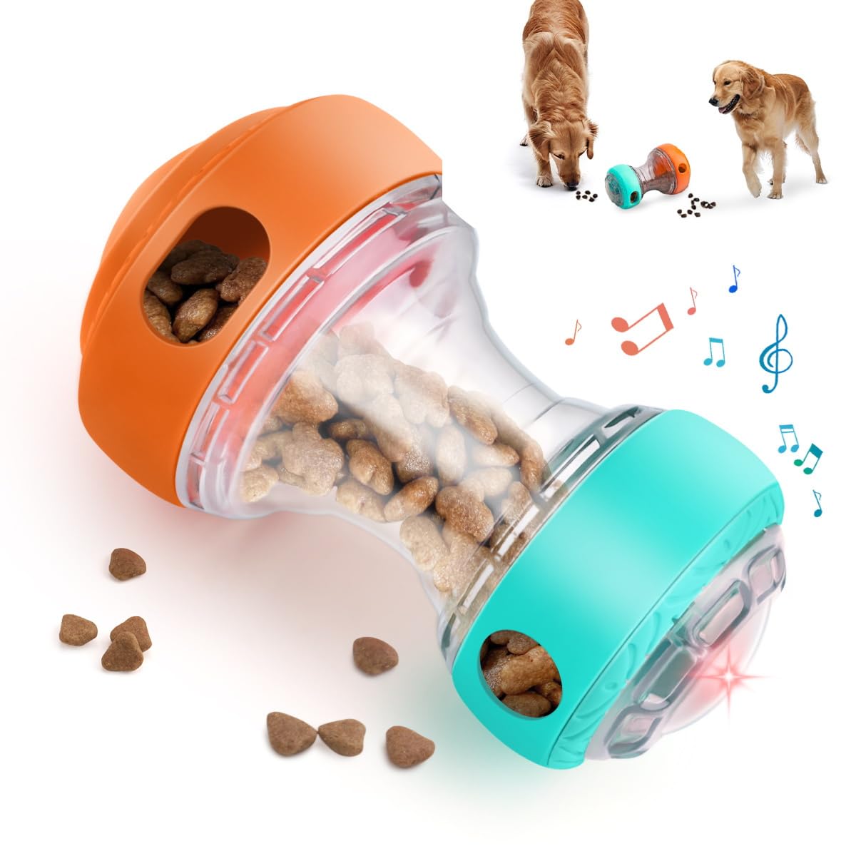 Wofypetny Dog Interactive Toys for Treat Dispensing, Dog Puzzle Feeder Food Dispenser 2 Adjustable Holes with LED Light & Squeaky, Puppy Treat Ball Slow Feeding for Large/Medium/Small Breeds Pet Gift