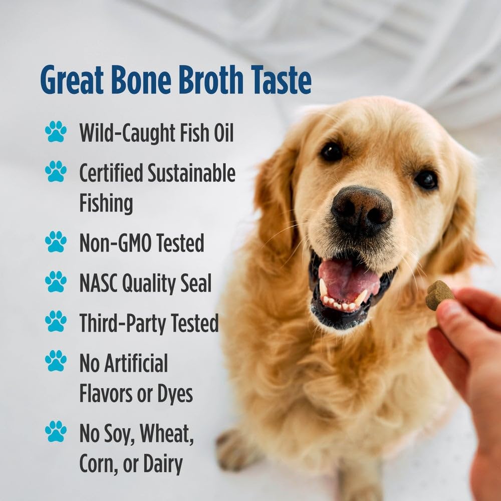 Nordic Naturals Pet Skin & Coat Soft Chews with Omega-3-30 Pork Bone Broth Flavored Soft Chews - Nutritional Support for Healthy Skin & a Soft and Shiny Coat - Non-GMO and IFOS Certified