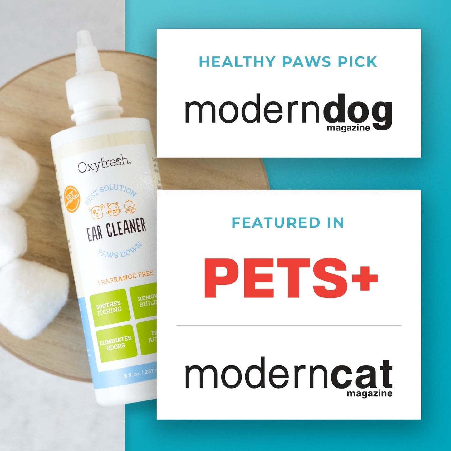 Oxyfresh Advanced Pet Ear Cleaner - Best Dog Ear Cleaner Solution - Helps with Yeast, Wax, Dirt & Itchy Ear Canal - Cleaning, Soothing, & Sting-Free Dog Ear Wash & Cat Ear Rinse 8oz