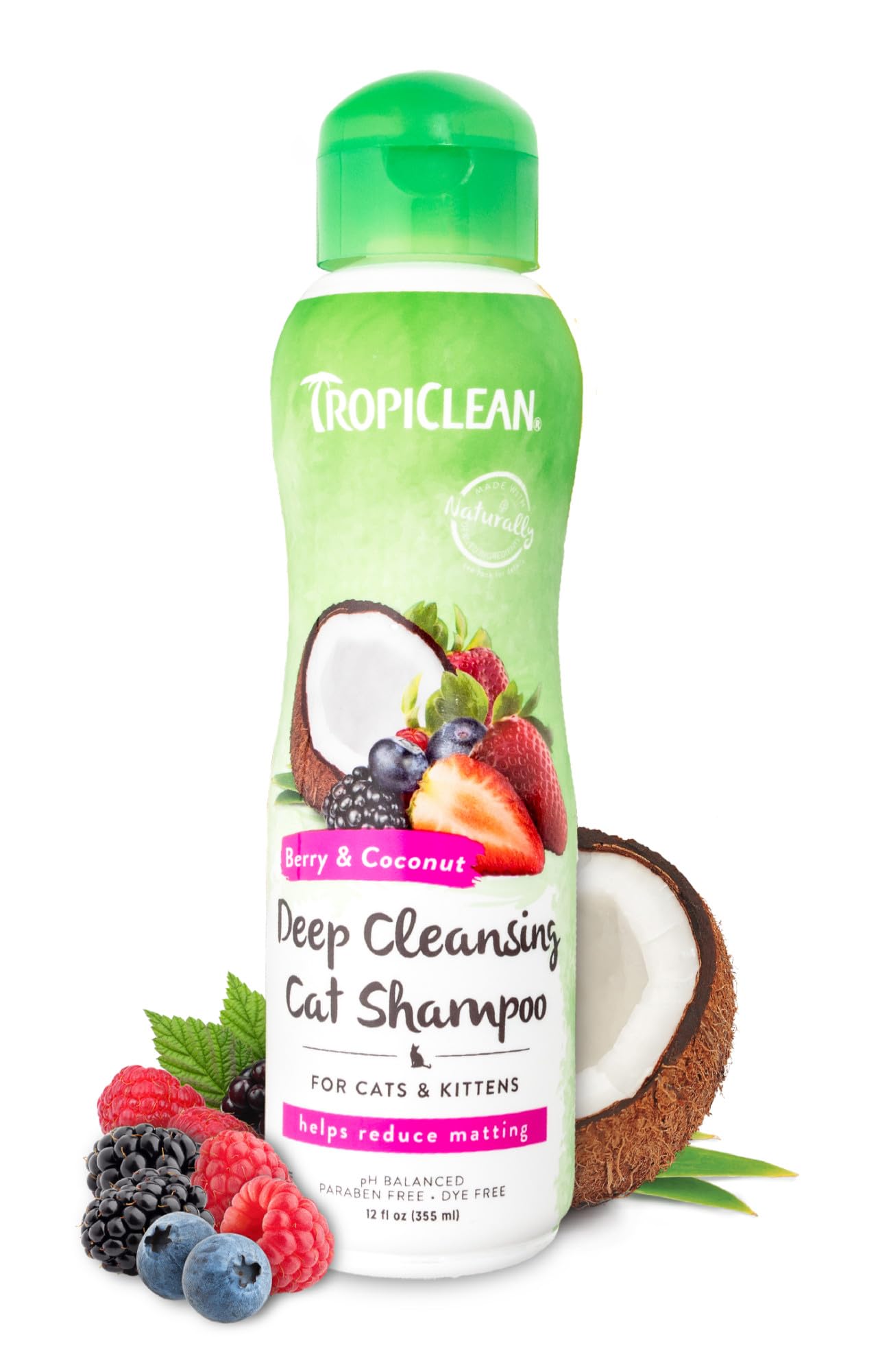 TropiClean Deodorizing Dog Shampoo for Smelly Pets, Long Lasting Odor Control, Puppy Safe, Made in the USA, Berry Scent, Cat Friendly, 12oz.