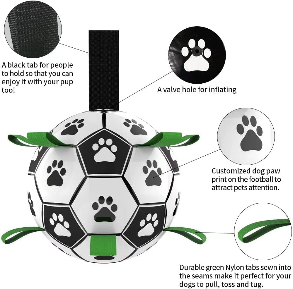 Domchan Dog Soccer Ball, Interactive Toys for Tug of War, Puppy Birthday Gifts, Tug Toy, Water Toy, Durable Balls for Small & Medium Size(6 inch)