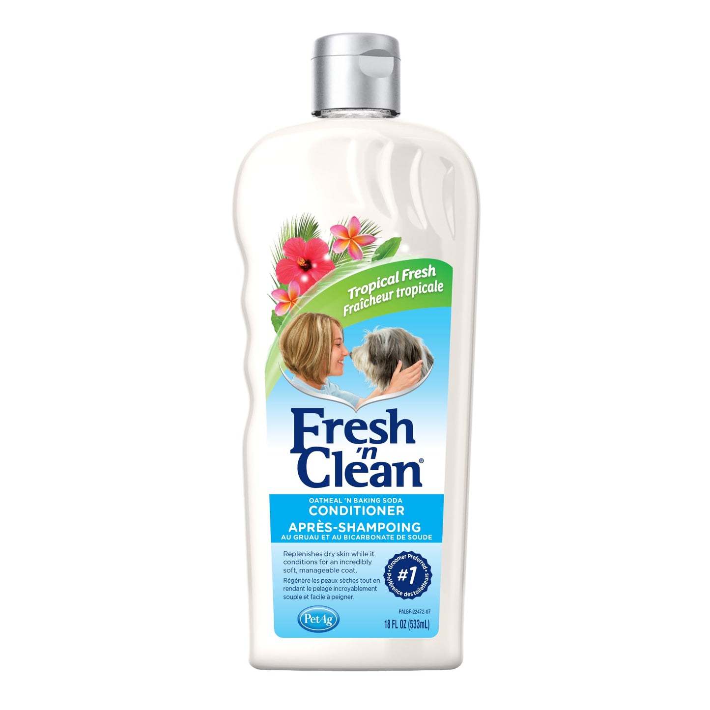 PetAg Fresh ’n Clean Oatmeal ’n Baking Soda Conditioner, Tropical Fresh Scent - 18 oz - Gently Cleans, Soothes & Deodorizes Dogs with Vitamin E & Aloe Vera - Soap Free