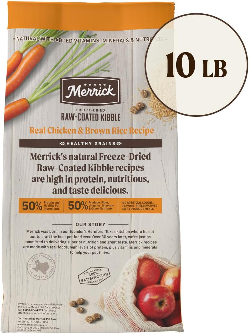 Merrick Healthy Grains Freeze Dried Raw Coated Kibble, Natural High Protein Dog Food, Chicken and Brown Rice - 10.0 lb. Bag