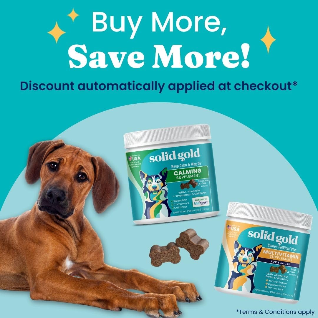 Solid Gold Senior Dog Multivitamin - Dog Vitamins Chewable Supplements - All-in-One Heart, Joint, Immune, Brain, Liver, Eye, Skin & Coat Support w/Vitamin C, B12, Probiotics & Antioxidants - 120ct