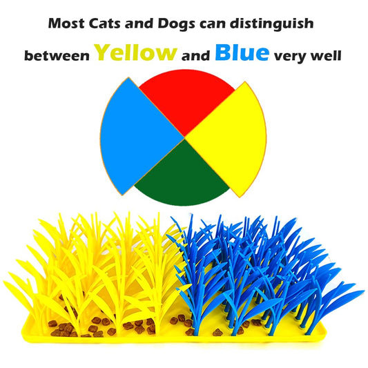 VirgoCCY Silicone Grass Mat for Cats & Dogs, Snuffle Mat for Dogs Cats, Slow Feeder Dog Bowl, Interactive Sniff Foraging Mats for Dog Cat Pet, Nosework Training Foraging Pad- Blue & Yellow1