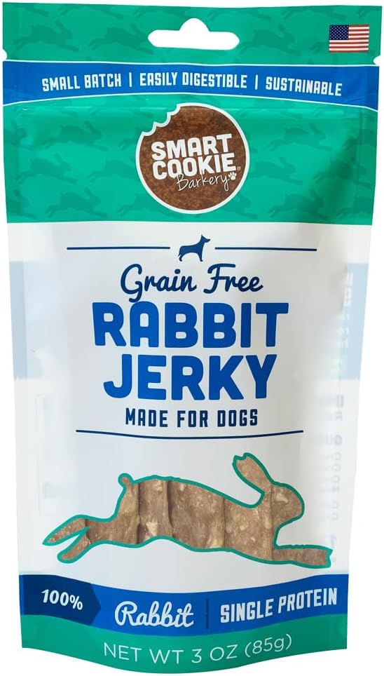 Smart Cookie Single Ingredient Rabbit Jerky Dog Treats - Training Treat Strips for Dogs and Puppies with Allergies, Sensitive Stomachs - Dehydrated, 100% Meat, Grain Free, Made in USA - 3oz, Pack of 1