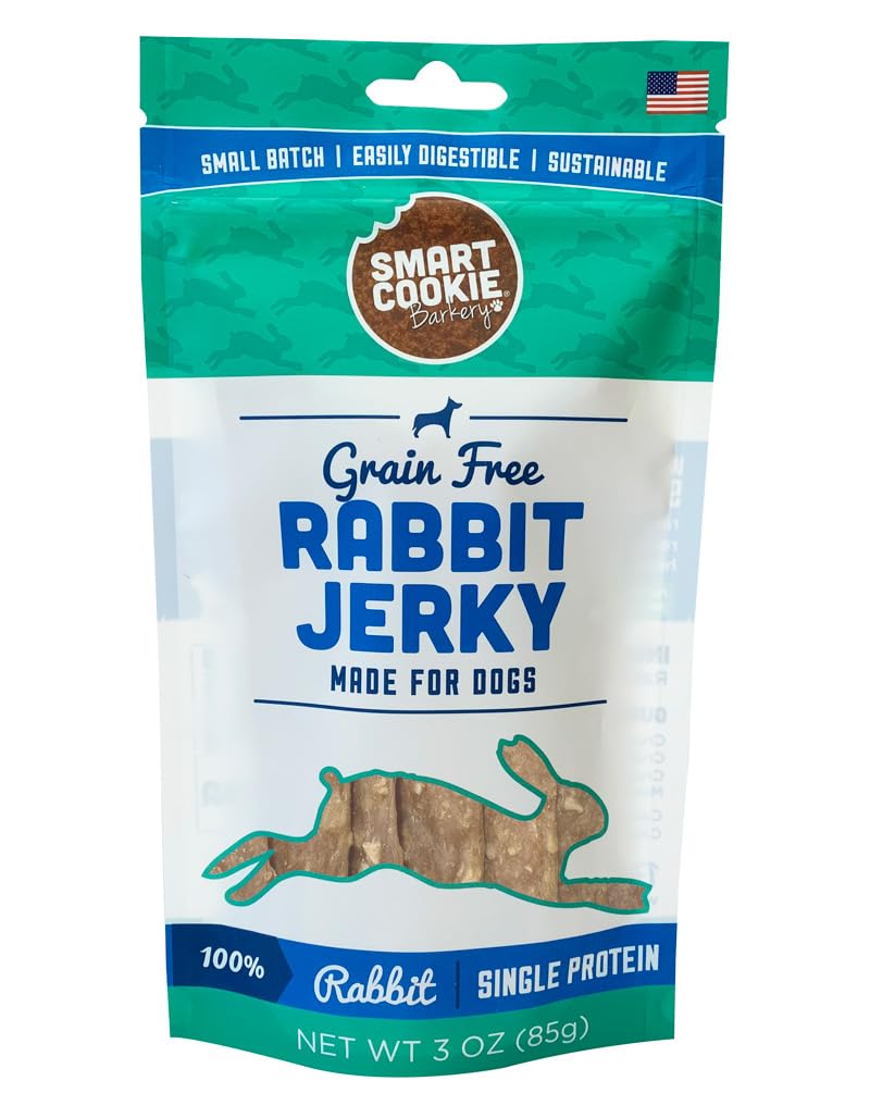 Smart Cookie Single Ingredient Rabbit Jerky Dog Treats - Training Treat Strips for Dogs and Puppies with Allergies, Sensitive Stomachs - Dehydrated, 100% Meat, Grain Free, Made in USA - 3oz, Pack of 1