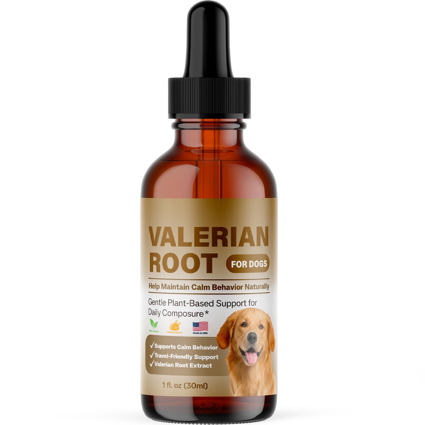 Valerian Root for Dogs, Natural Calming Support for Environmental Stress, Vet Visits, Travel & Time Spent Home Alone, Herbal Supplement, 30ml