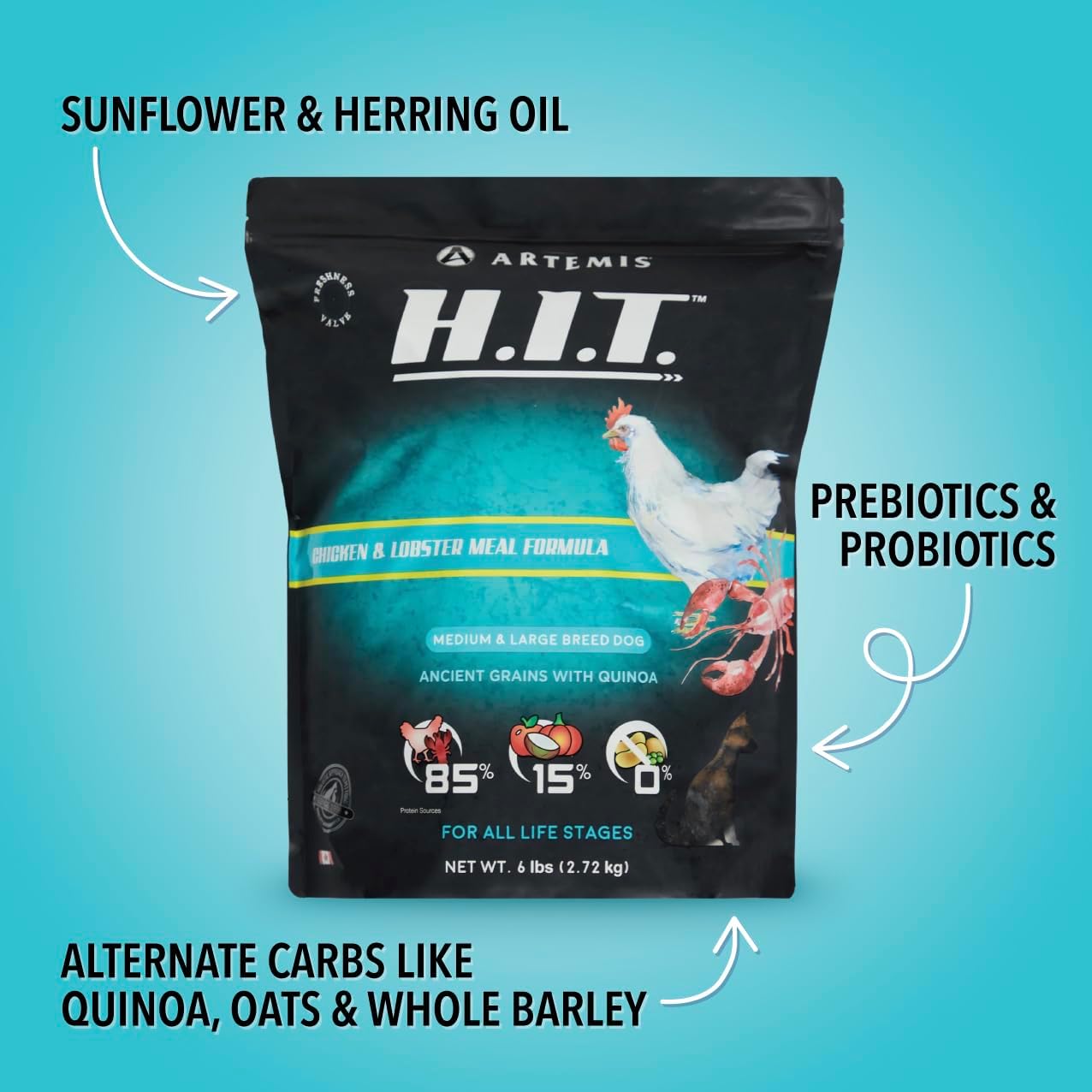 ARTEMIS Premium H.I.T. Chicken & Lobster Dry Dog Food for Medium & Large Breed Dogs (25 Lbs)