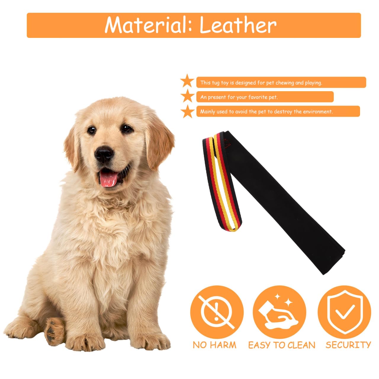 balacoo 2pcs Leather Puppy Bite Rag with Handle - Dog Tug Toy, Soft Leather Dog Training Tug Toy for Small Medium Large Dogs, Dogs Training Supplies, Black