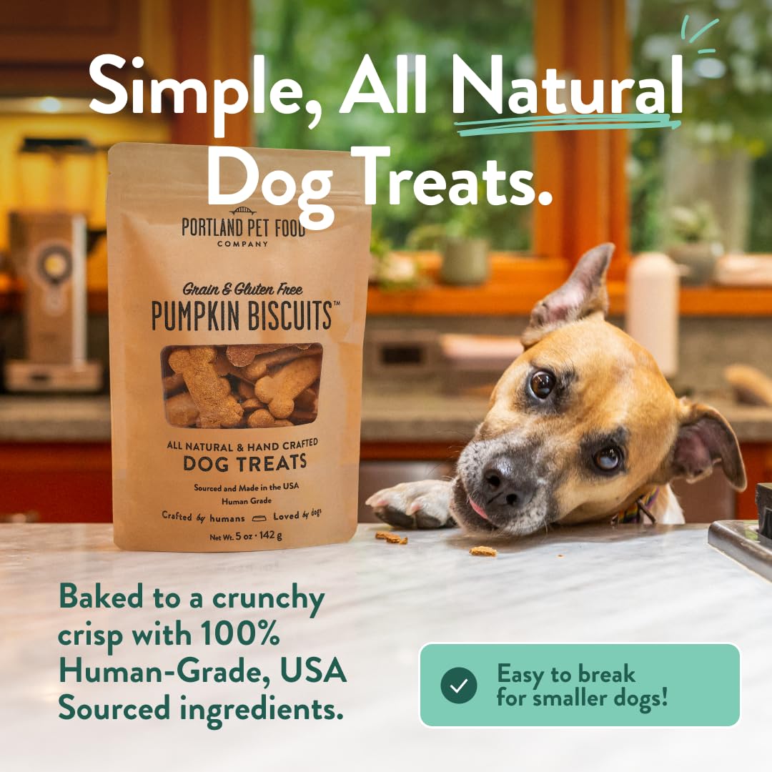 Portland Pet Food Company Pumpkin Dog Treats Healthy Biscuits for Small Medium & Large Dogs - Grain-Free, Human-Grade, All Natural Cookies, Snacks & Puppy Training Treats - Made in The USA - 5 oz
