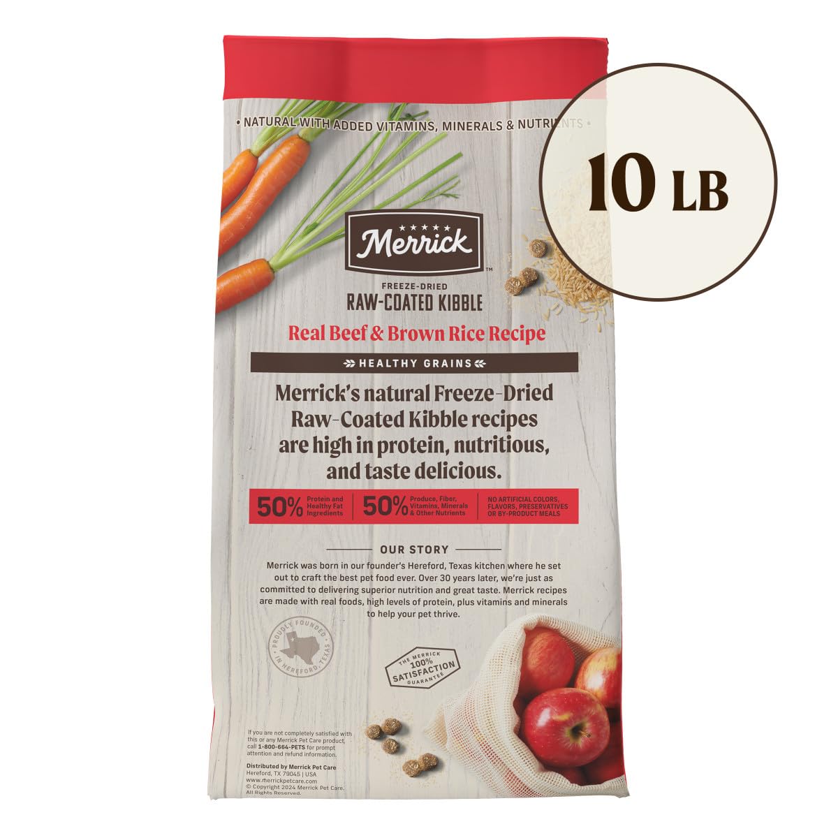 Merrick Healthy Grains Freeze Dried Raw Coated Kibble, Natural High Protein Dog Food, Beef and Brown Rice - 10.0 lb. Bag