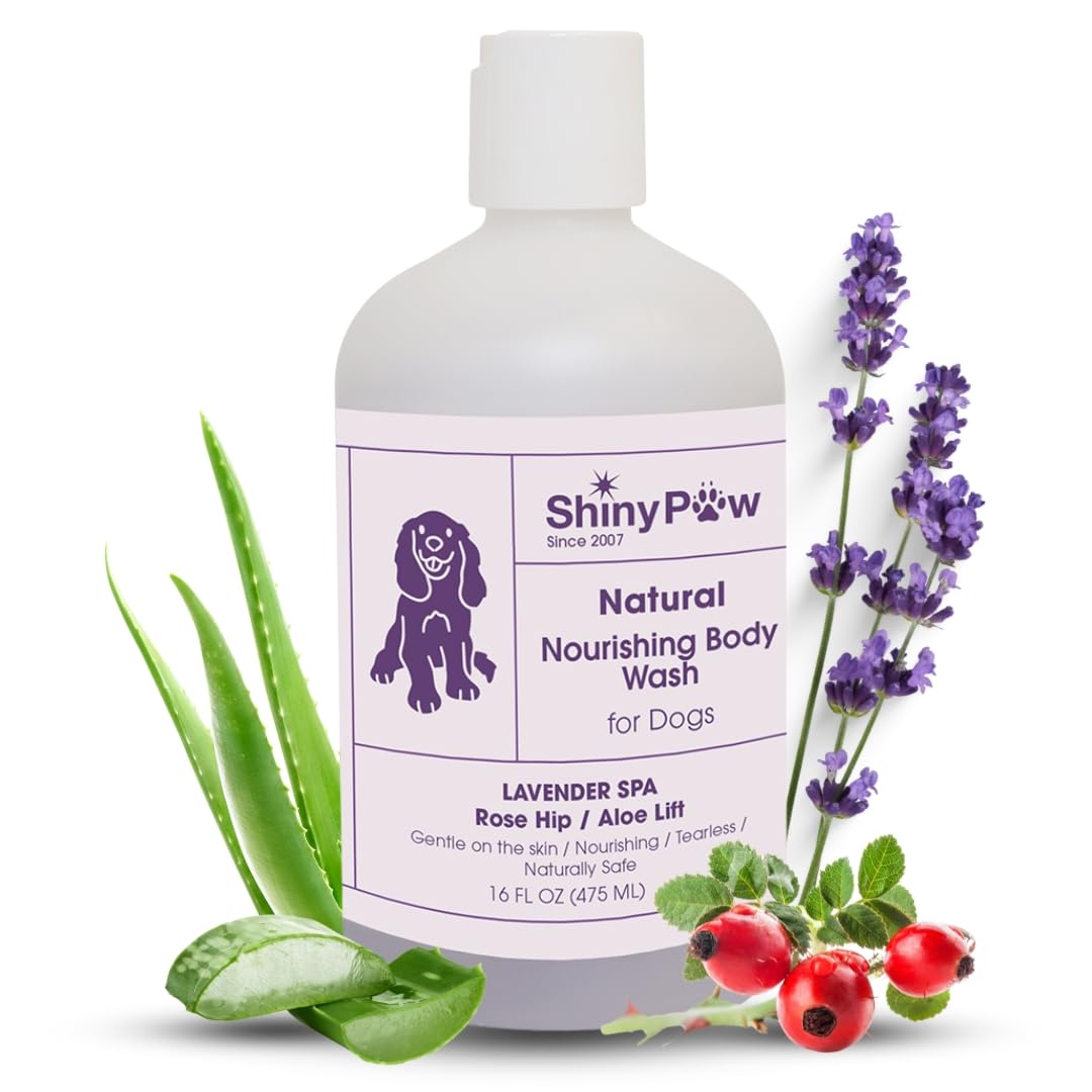 Lavender Shampoo Spa Essentials Nourishing Dog Body Wash by Shiny Paw (16 oz) | Anti Itch Shampoo for Dogs | Dog Bath Coat Cleansing for Dogs | Made in The USA