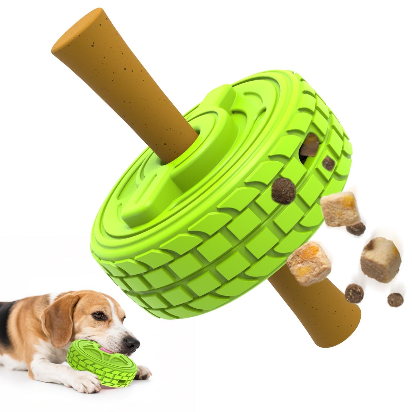 DFQ Tough Tire Chew Toy for Dogs,Interactive Treat Dispenser with Licking Zone and Stick Slot,Built for Power Chewers and Boredom Relief
