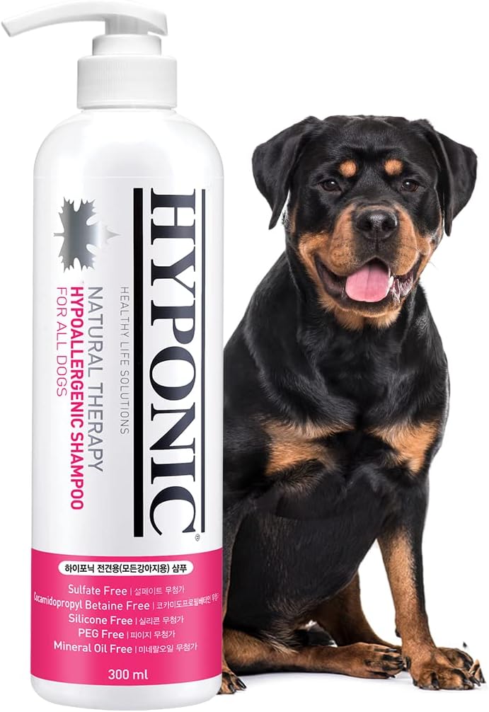 HYPONIC Hypoallergenic Premium Dog Shampoo - Deodorizing, Sensitive Skin, Detangling (All Breeds 10.1 oz)