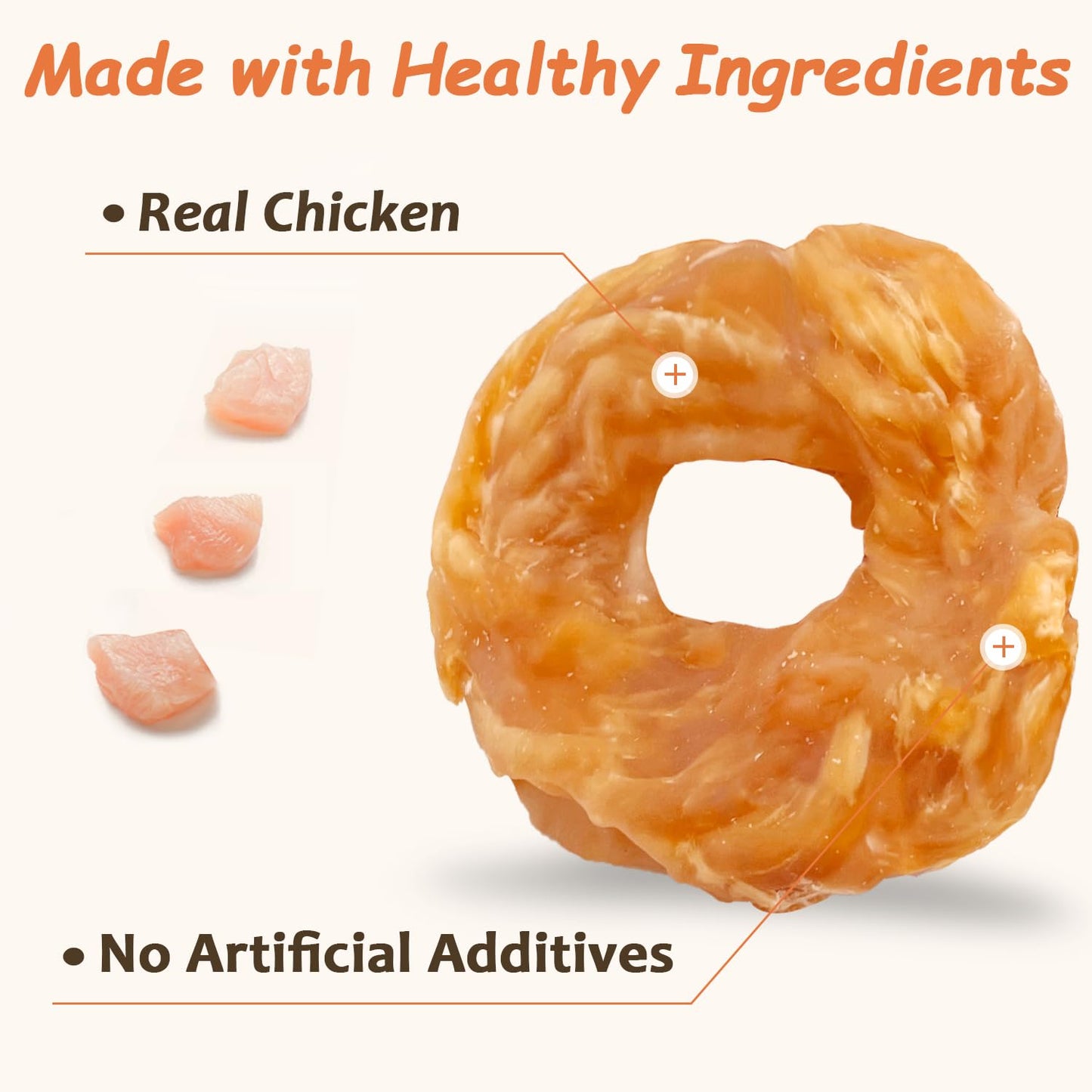 PETPURO Chicken Rings Dog Treats, Real Chicken Jerky Rawhide-Free Soft Chews, Natural High Protein Limited Ingredient Training Snacks for Small Medium Large Dogs, 10.6oz