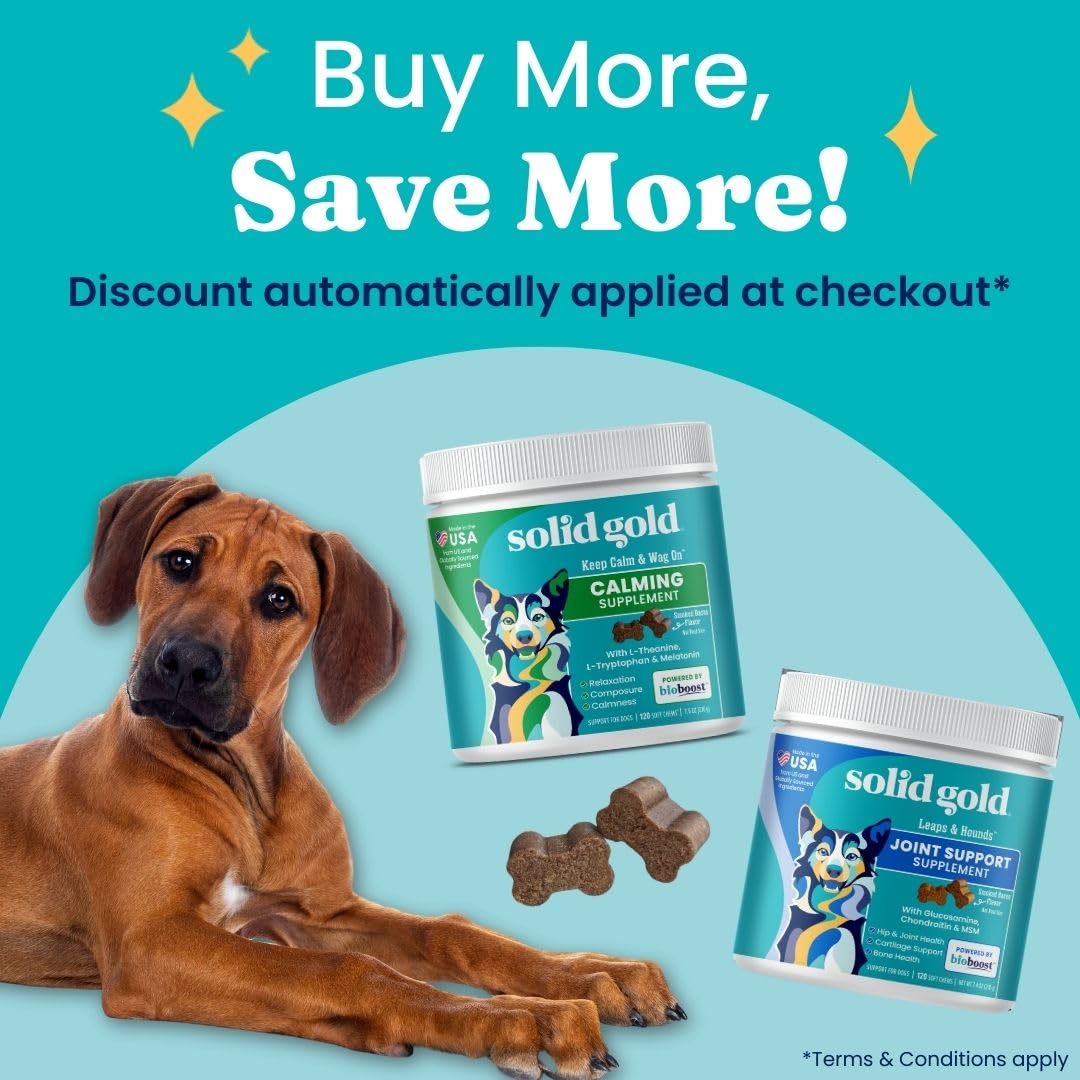 Solid Gold Hip and Joint Supplement for Dogs - Glucosamine Chondroitin MSM for Hip & Joint Pain Relief for Dogs - Puppy, Adult & Senior Dog Supplements for Dog Arthritis Pain Relief & Mobility - 120ct