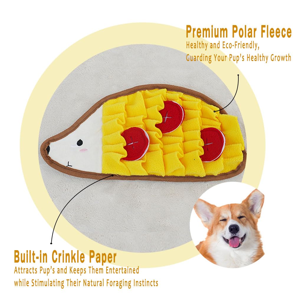 WhaleGate Snuffle Mat for Dogs & Cats - Polartec Sniffing Mat with Crinkle Paper | Stress Relief & Foraging Toy | Durable, Interactive Feeding Mat (Yellow Hedgehog)
