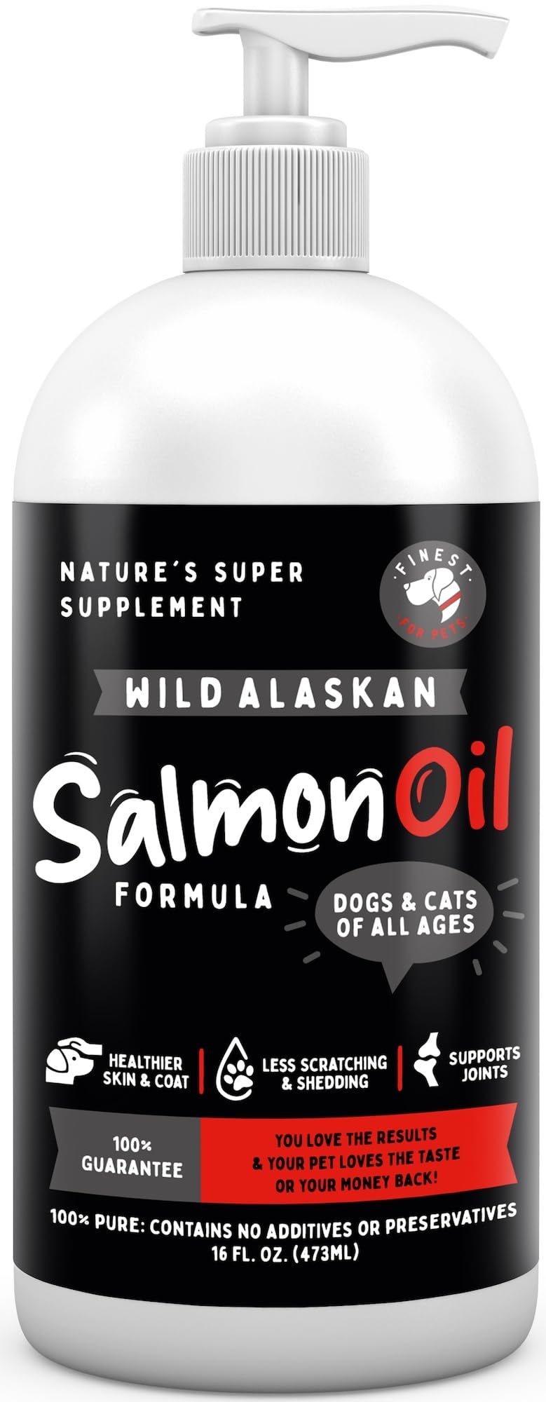 Finest For Pets Wild Alaskan Salmon Oil for Dogs & Cats - Omega 3 Fish Oil with Pollock & Salmon for Sensitive Skin & Coat Health. EPA & DHA Ease Itching, Supports Joint, Immune & Heart Health (16oz)