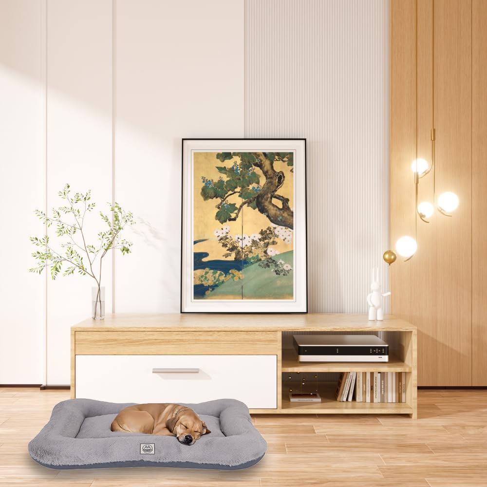 Dog Crate Bed for Medium Dogs,Memory Foam Dog Bed, Deluxe Thick Fluffy Comfy Kennel Pad, Durable Oxford Fabric on one Side, Washable Dog Bed with Waterproof Lining with Removable Cover. Gray