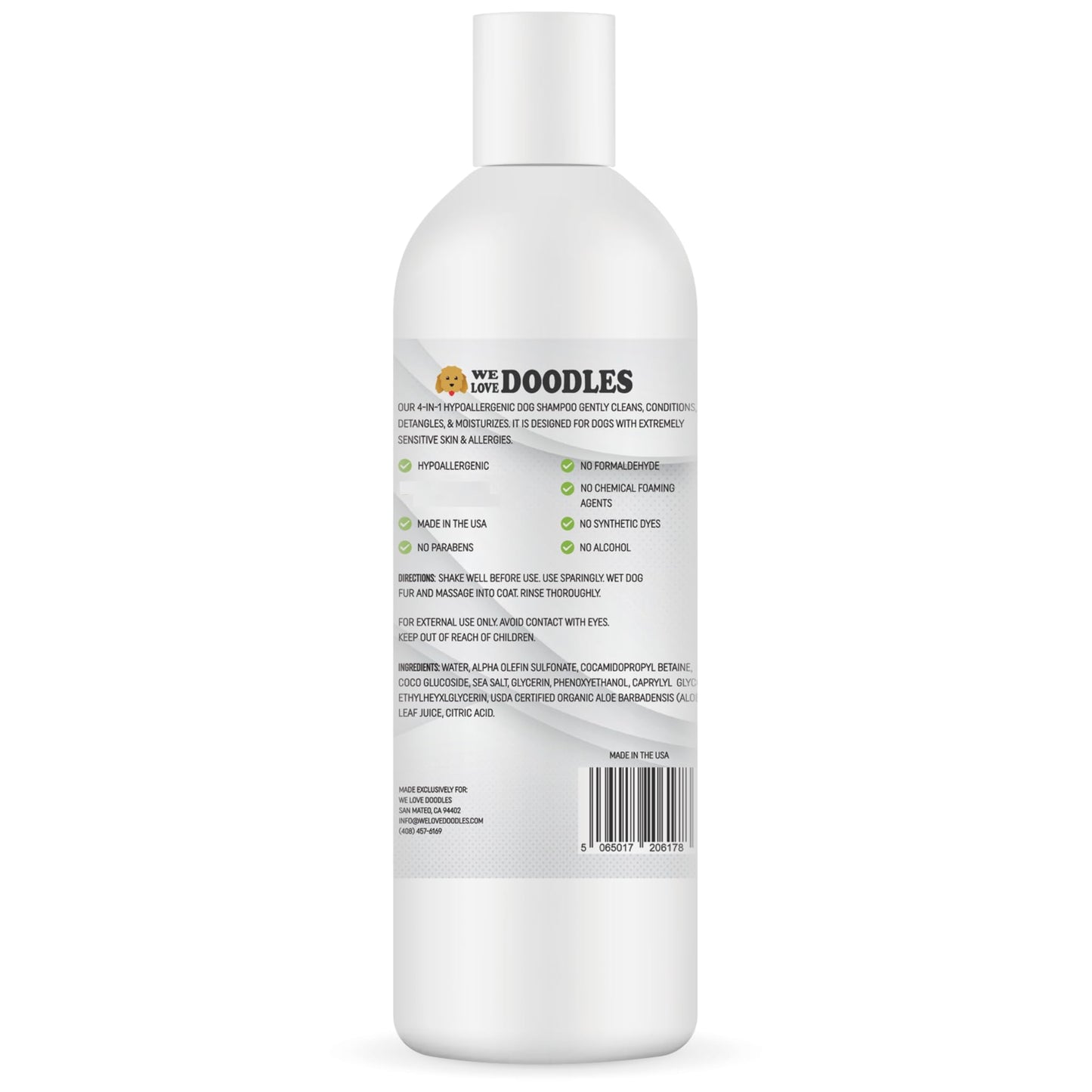Dog Shampoo, Conditioner & Detangler - Best Shampoo for Goldendoodles, Poodles & Doodles - for Matted Pet Hair - Sensitive Skin Shampoo for Puppies - Made in The USA, 16OZ (Unscented)