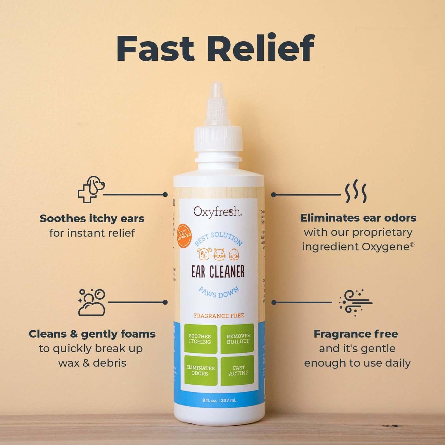 Oxyfresh Advanced Pet Ear Cleaner - Best Dog Ear Cleaner Solution - Helps with Yeast, Wax, Dirt & Itchy Ear Canal - Cleaning, Soothing, & Sting-Free Dog Ear Wash & Cat Ear Rinse 8oz