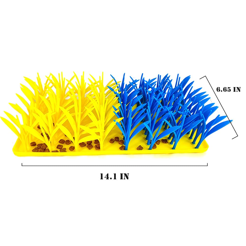 VirgoCCY Silicone Grass Mat for Cats & Dogs, Snuffle Mat for Dogs Cats, Slow Feeder Dog Bowl, Interactive Sniff Foraging Mats for Dog Cat Pet, Nosework Training Foraging Pad- Blue & Yellow1