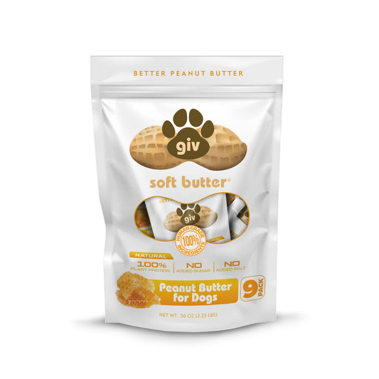 Dog Peanut Butter - All Natural Human Grade - 2 Ingredients (Peanuts & Honey) - Perfect for Pill Pockets, Lick Mat, Training Treats and Healthy Food, 4oz Pouches (Pack of 9)
