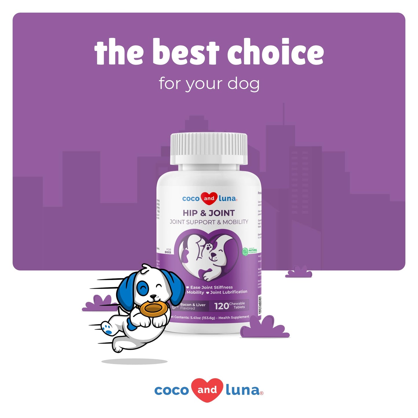 Joint Supplement for Dogs - 120 Chewable Tablets - with Glucosamine, Chondroitin, MSM and Manganese for Hip, Tissue, and Mobility Support, Dog Joint Pain Relief