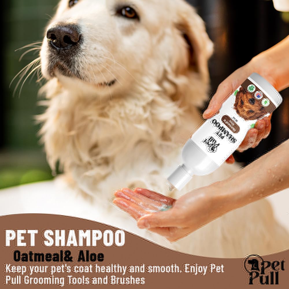 Pet Pull Pet Shampoo and Conditioner for Dogs and Cats - Plant-Based Dog Shampoo Cleanser - Pet Supplies for Pets - Sensitive Skin Dog Wash- Made in The USA (16 oz) (Oatmeal & Aloe, Shampoo)