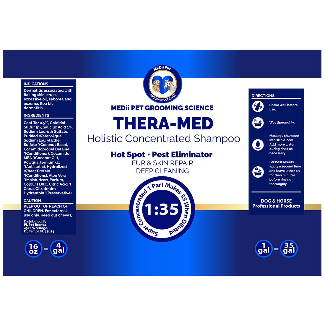 Medii Pet THERA-MED Hypoallergenic Dog Shampoo - Natural Scent, Easy Rinse, Medicated Itch Relief, Vet-Grade Quality - 16 Oz Makes 4 Gallons - for Sensitive Dogs - Trusted Grooming Solution