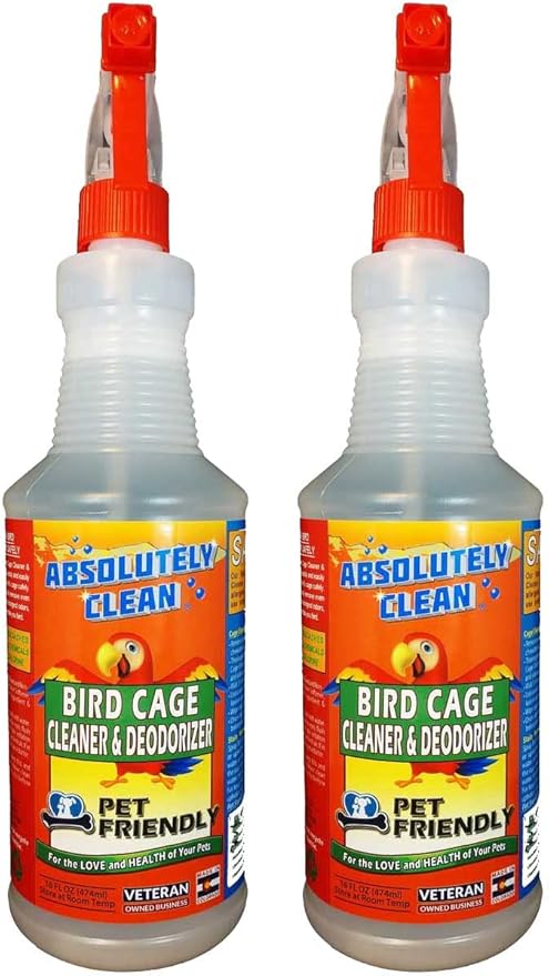 Absolutely Clean Amazing Bird Cage Cleaner and Deodorizer - Just Spray/Wipe - Safely & Easily Removes Bird Messes Quickly and Easily - Made in the US - Fragrance Free (32oz 2pack)